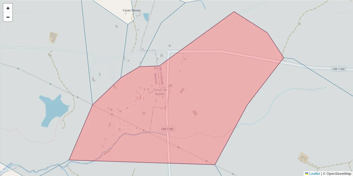 Mapa detalhado do código postal 7050-582 com limites, códigos postais vizinhos e agências dos correios