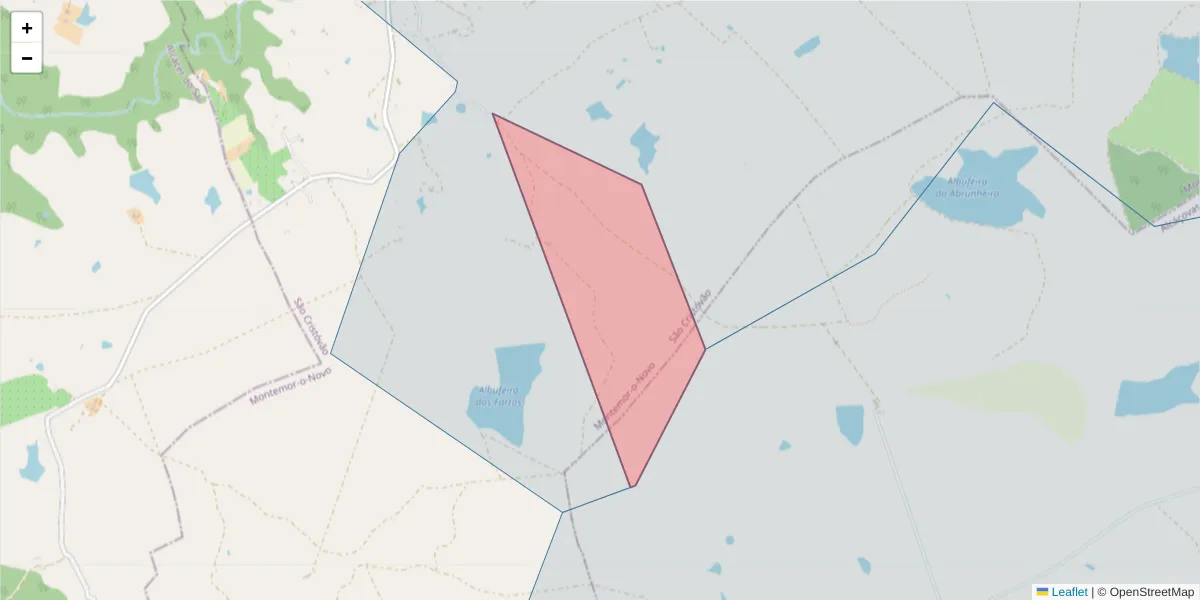 Mapa detalhado do código postal 7050-583 com limites, códigos postais vizinhos e agências dos correios