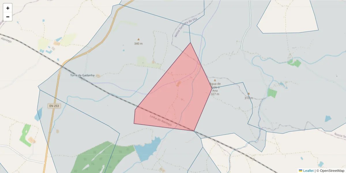 Mapa detalhado do código postal 7050-591 com limites, códigos postais vizinhos e agências dos correios