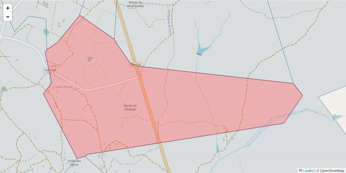 Mapa detalhado do código postal 7050-635 com limites, códigos postais vizinhos e agências dos correios