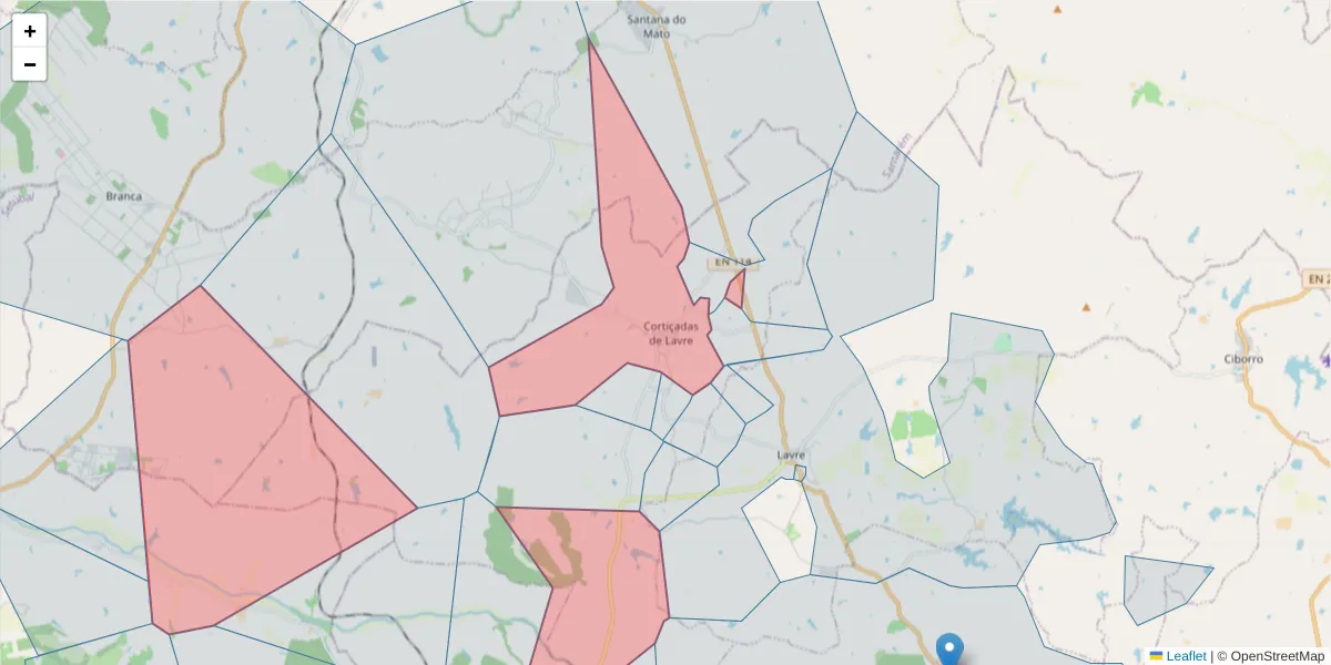 Mapa detalhado do código postal 7050-636 com limites, códigos postais vizinhos e agências dos correios