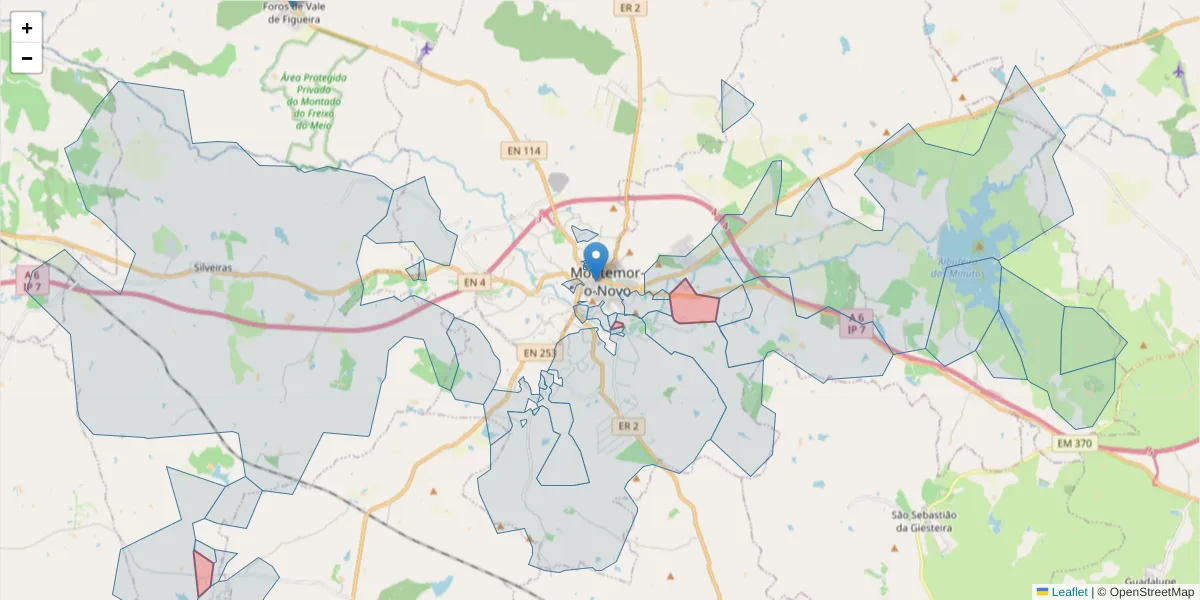 Mapa detalhado do código postal 7050-662 com limites, códigos postais vizinhos e agências dos correios