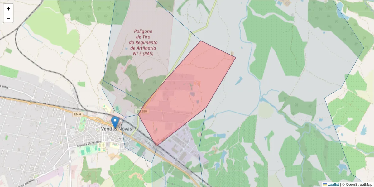 Mapa detalhado do código postal 7080-027 com limites, códigos postais vizinhos e agências dos correios
