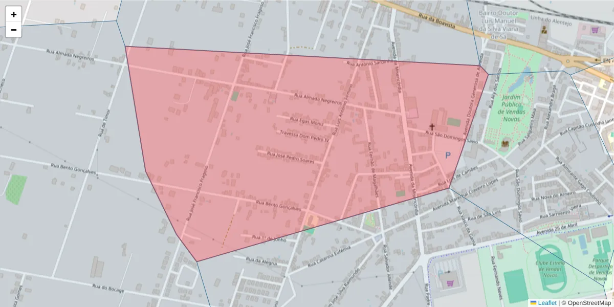 Mapa detalhado do código postal 7080-068 com limites, códigos postais vizinhos e agências dos correios