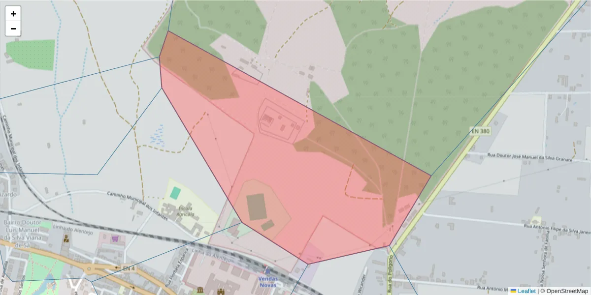 Mapa detalhado do código postal 7080-113 com limites, códigos postais vizinhos e agências dos correios