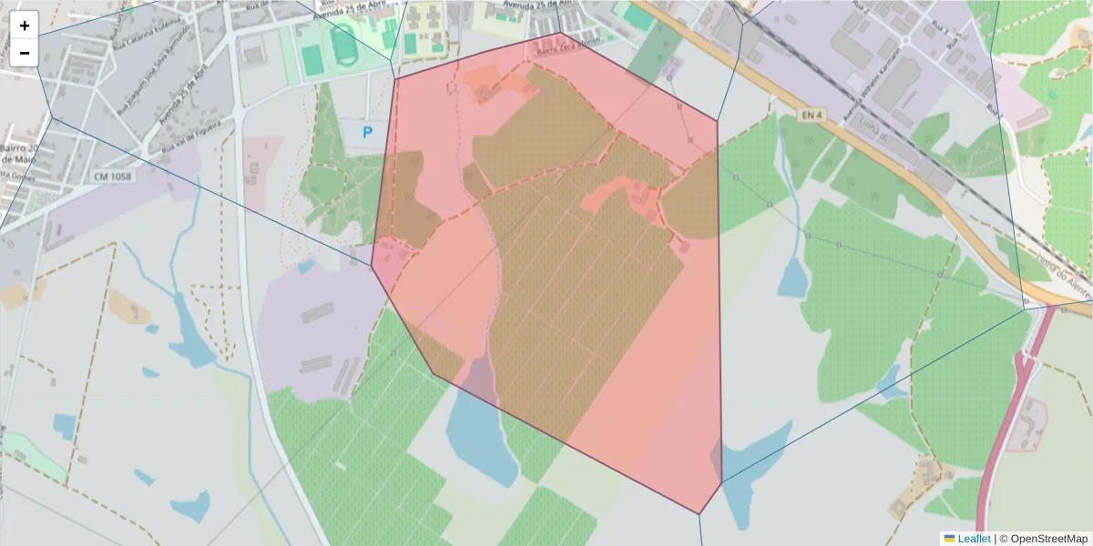 Mapa detalhado do código postal 7080-173 com limites, códigos postais vizinhos e agências dos correios