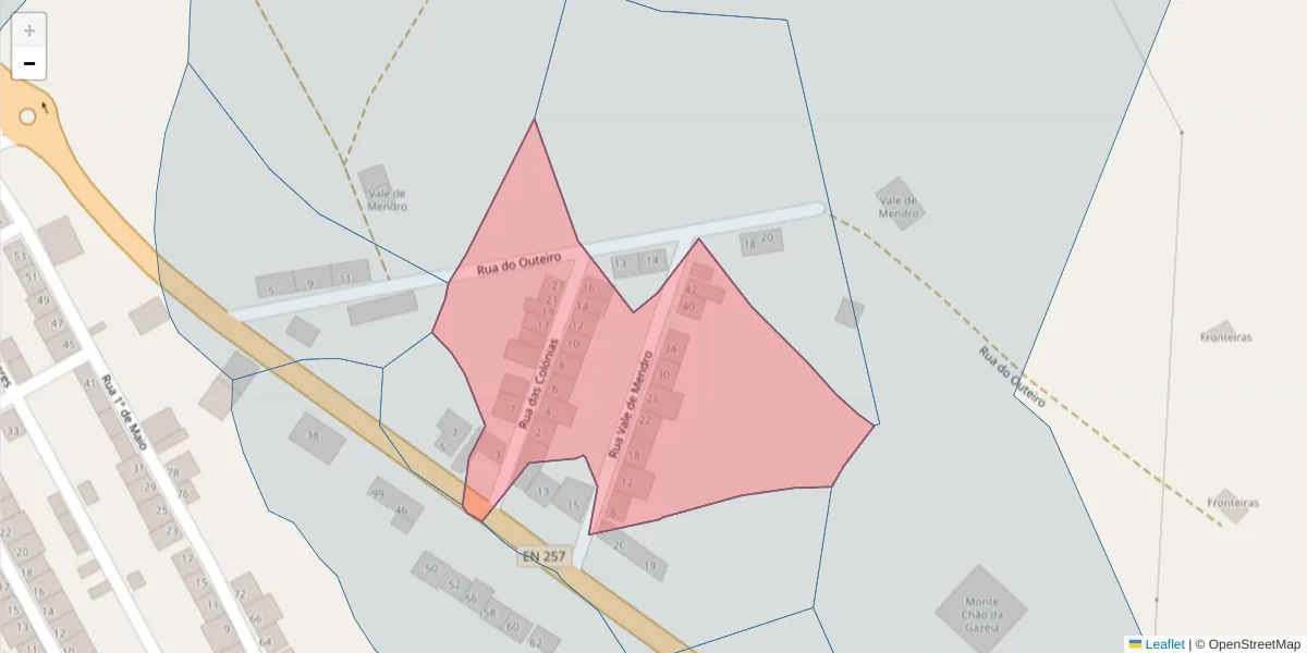 Mapa detalhado do código postal 7090-013 com limites, códigos postais vizinhos e agências dos correios