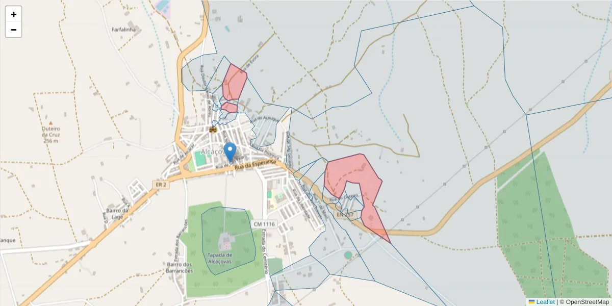 Mapa detalhado do código postal 7090-038 com limites, códigos postais vizinhos e agências dos correios