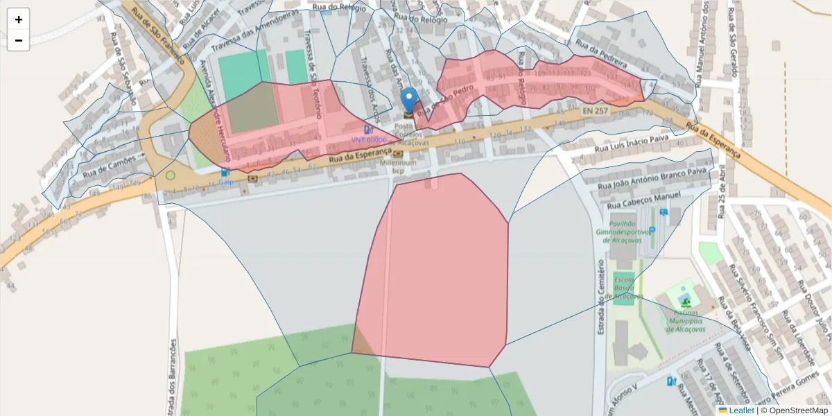 Mapa detalhado do código postal 7090-041 com limites, códigos postais vizinhos e agências dos correios