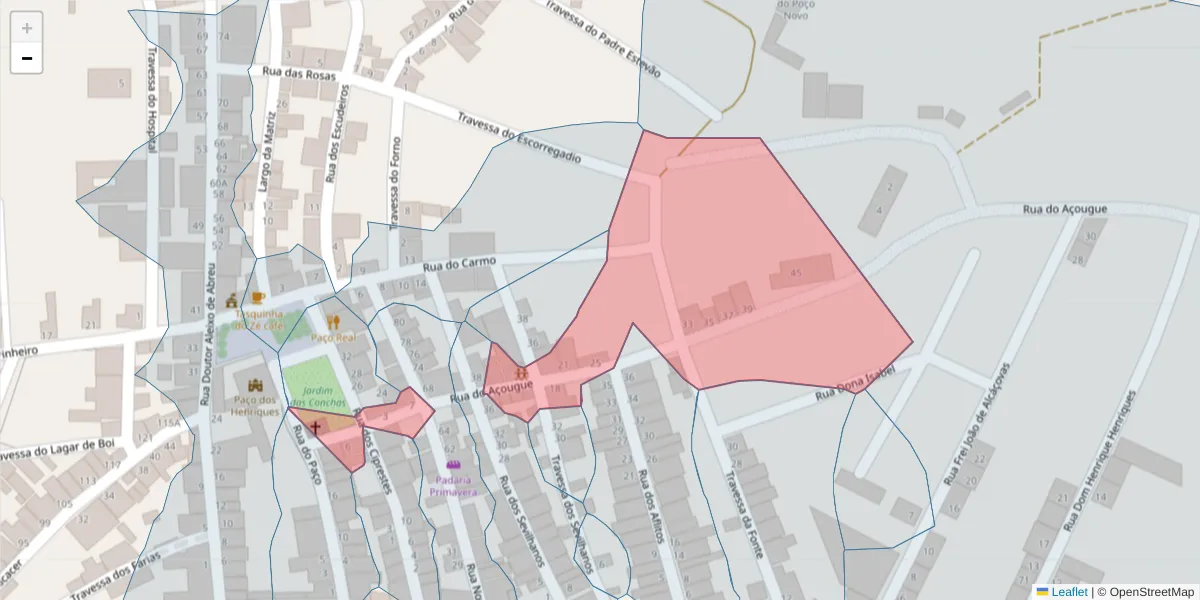 Mapa detalhado do código postal 7090-043 com limites, códigos postais vizinhos e agências dos correios