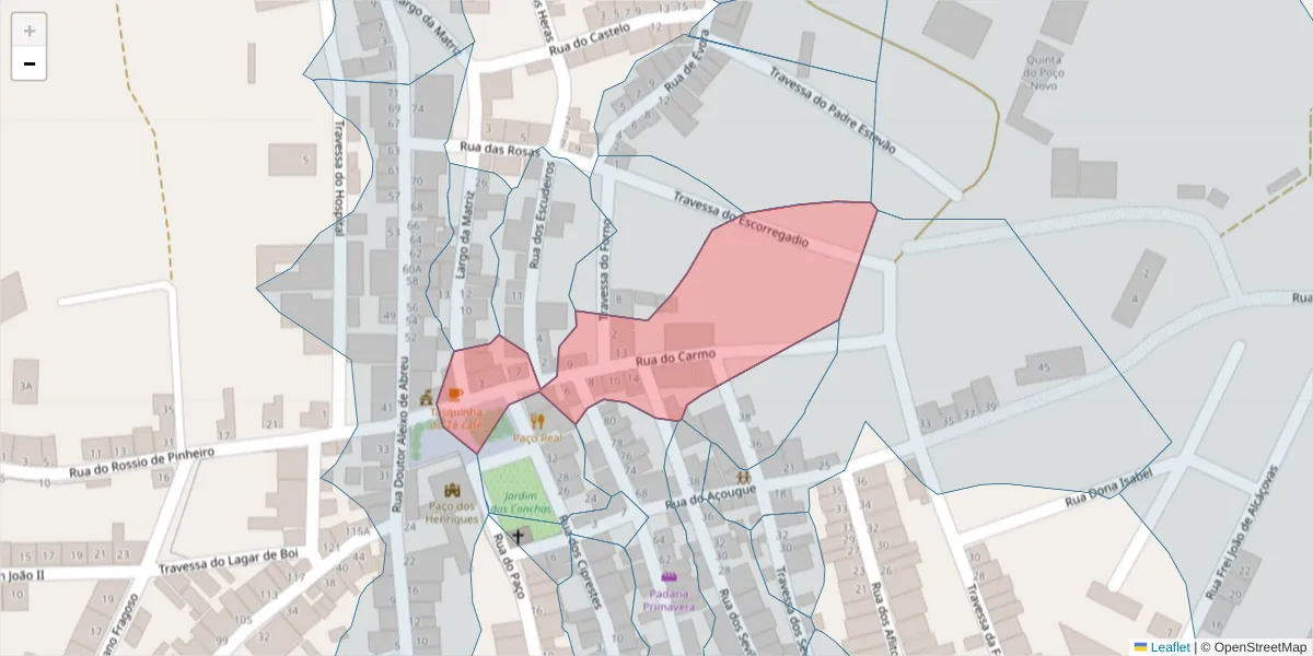 Mapa detalhado do código postal 7090-044 com limites, códigos postais vizinhos e agências dos correios