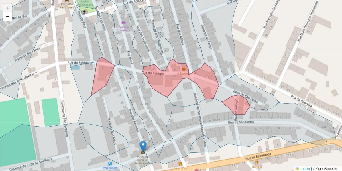 Mapa detalhado do código postal 7090-048 com limites, códigos postais vizinhos e agências dos correios