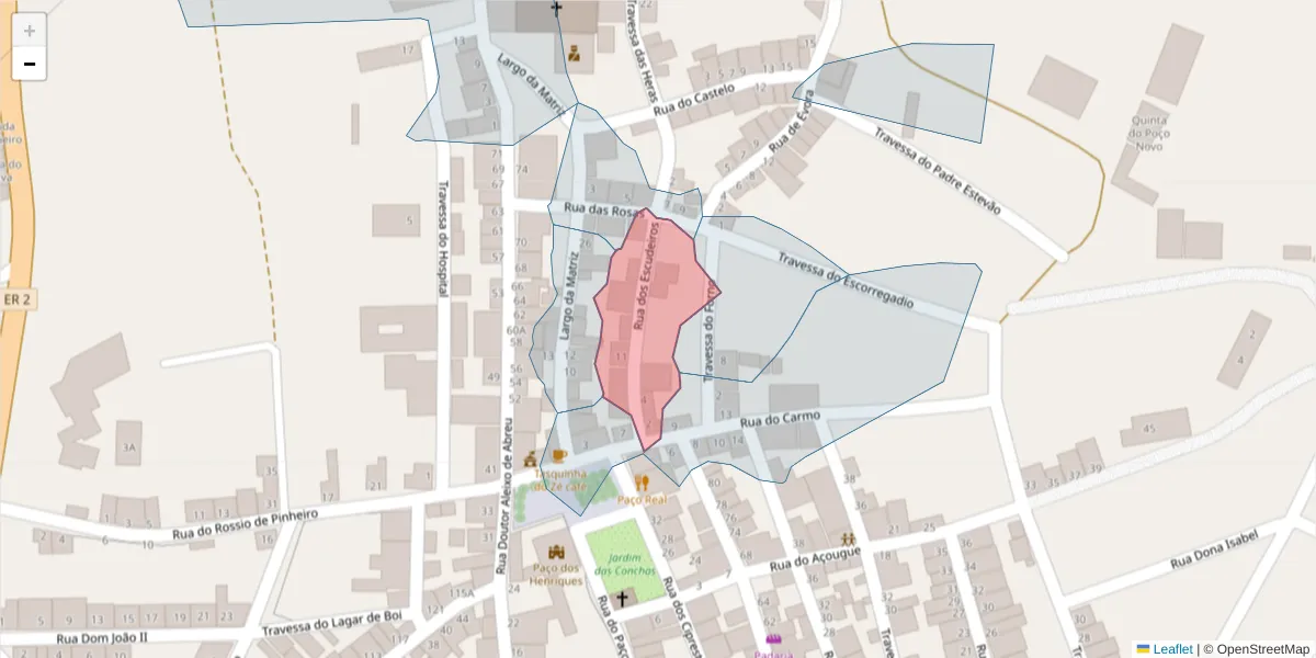 Mapa detalhado do código postal 7090-053 com limites, códigos postais vizinhos e agências dos correios