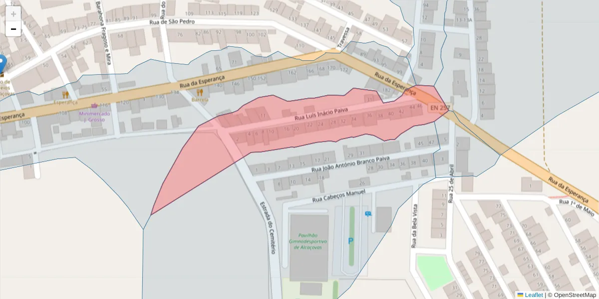 Mapa detalhado do código postal 7090-061 com limites, códigos postais vizinhos e agências dos correios