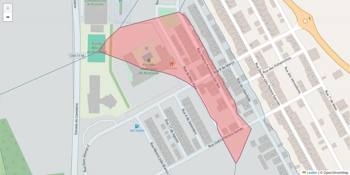 Mapa detalhado do código postal 7090-064 com limites, códigos postais vizinhos e agências dos correios