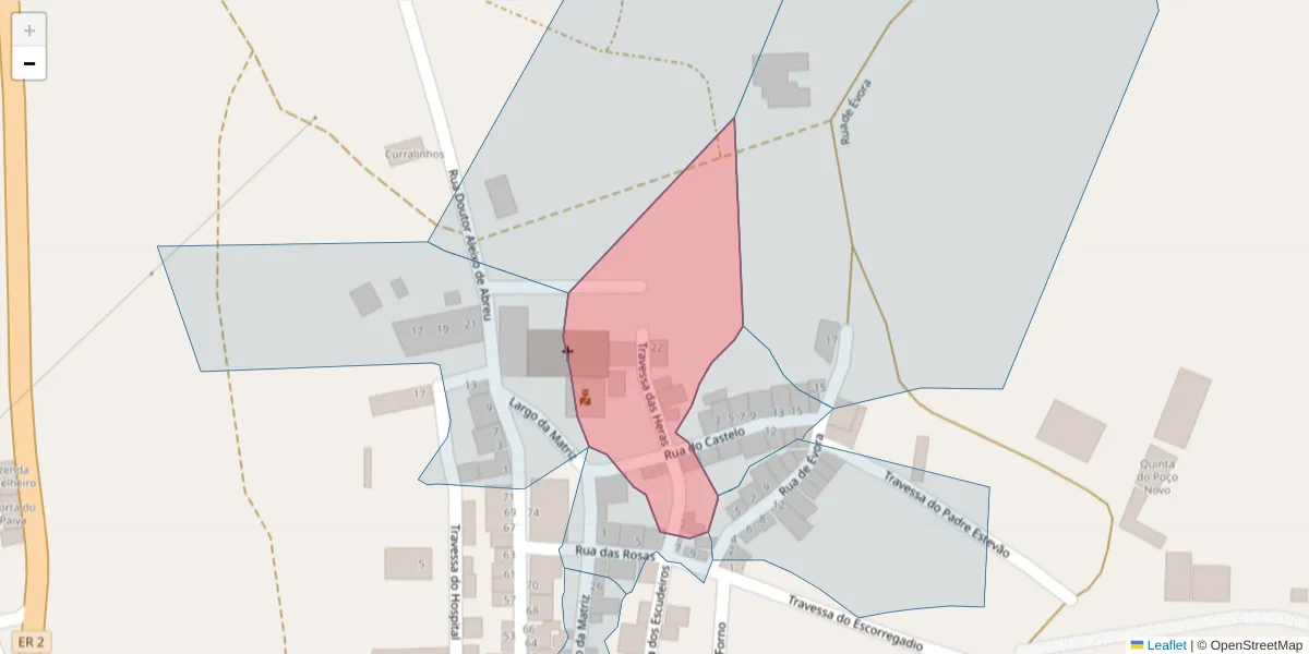 Mapa detalhado do código postal 7090-071 com limites, códigos postais vizinhos e agências dos correios