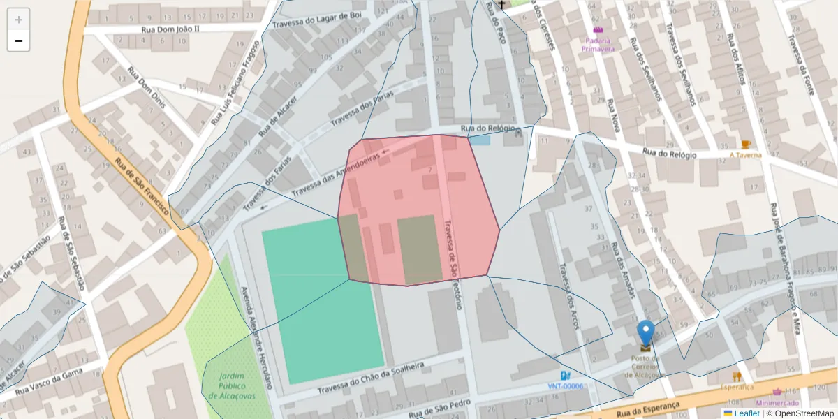 Mapa detalhado do código postal 7090-072 com limites, códigos postais vizinhos e agências dos correios