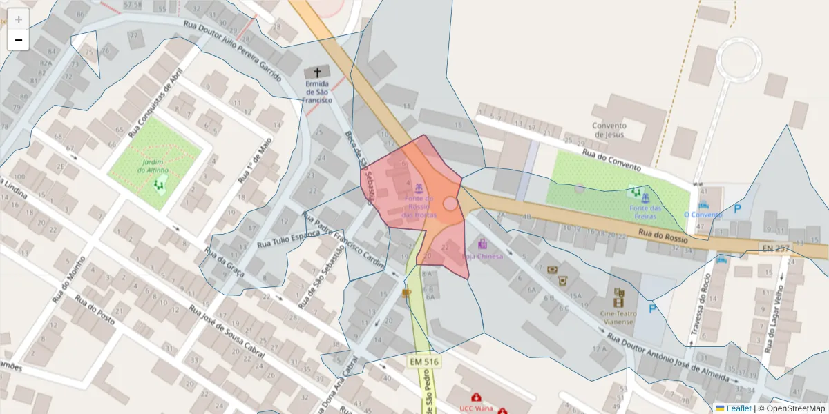 Mapa detalhado do código postal 7090-226 com limites, códigos postais vizinhos e agências dos correios
