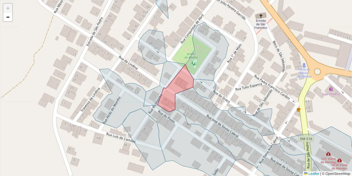 Mapa detalhado do código postal 7090-229 com limites, códigos postais vizinhos e agências dos correios