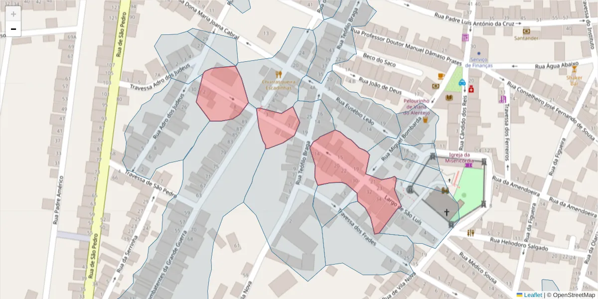 Mapa detalhado do código postal 7090-236 com limites, códigos postais vizinhos e agências dos correios