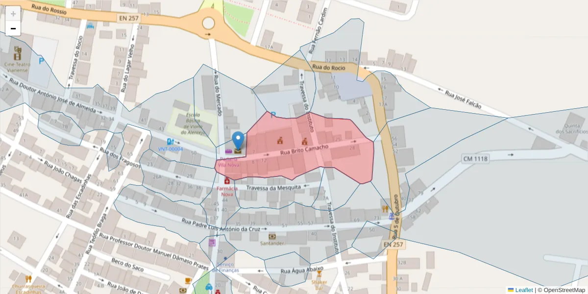 Mapa detalhado do código postal 7090-237 com limites, códigos postais vizinhos e agências dos correios
