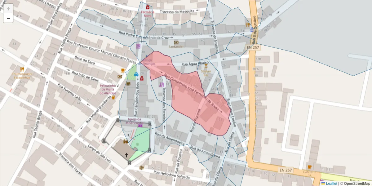 Mapa detalhado do código postal 7090-239 com limites, códigos postais vizinhos e agências dos correios