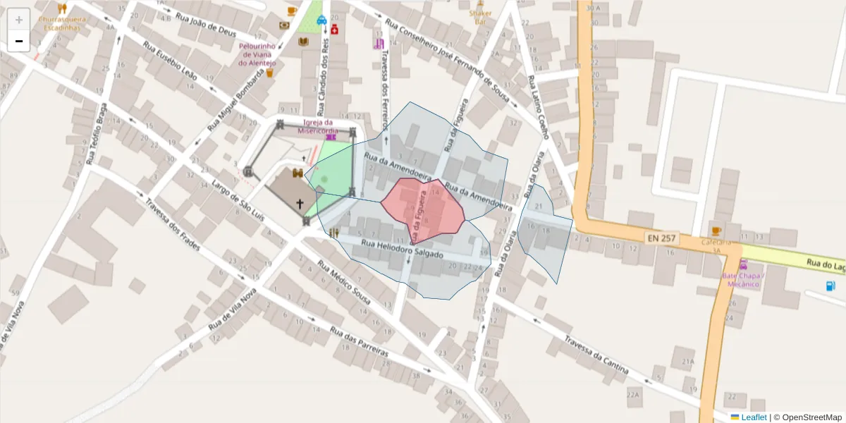 Mapa detalhado do código postal 7090-242 com limites, códigos postais vizinhos e agências dos correios