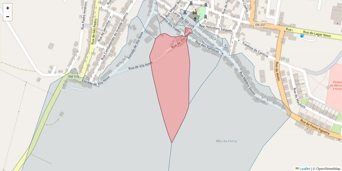 Mapa detalhado do código postal 7090-253 com limites, códigos postais vizinhos e agências dos correios