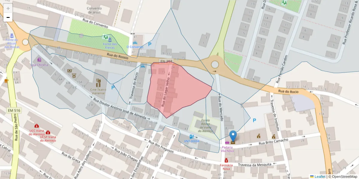 Mapa detalhado do código postal 7090-259 com limites, códigos postais vizinhos e agências dos correios