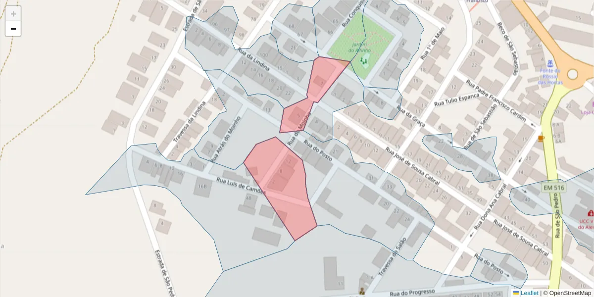 Mapa detalhado do código postal 7090-261 com limites, códigos postais vizinhos e agências dos correios