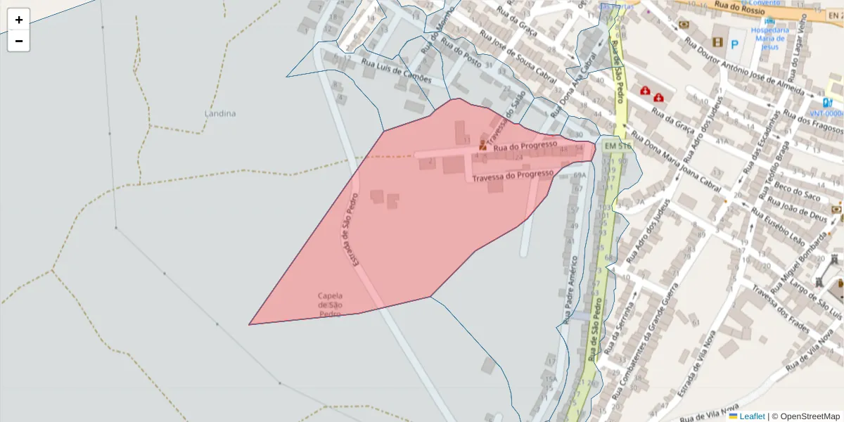 Mapa detalhado do código postal 7090-263 com limites, códigos postais vizinhos e agências dos correios