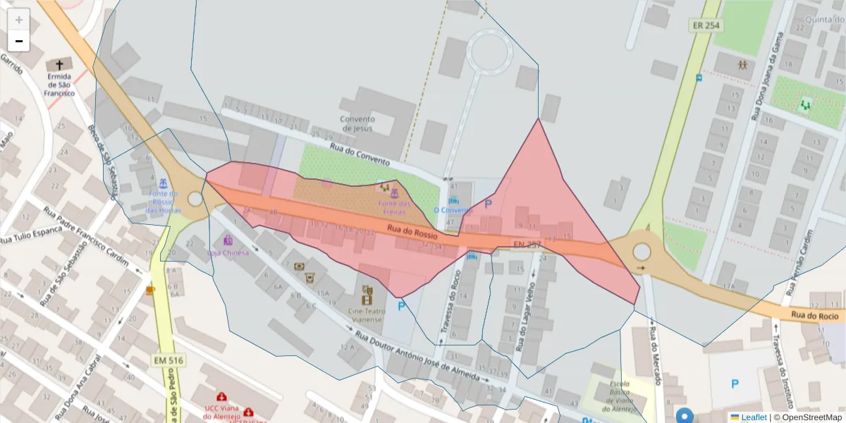 Mapa detalhado do código postal 7090-264 com limites, códigos postais vizinhos e agências dos correios