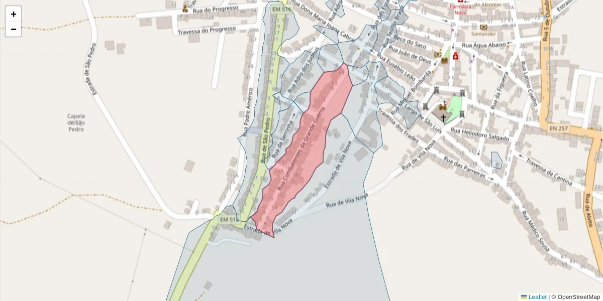 Mapa detalhado do código postal 7090-266 com limites, códigos postais vizinhos e agências dos correios