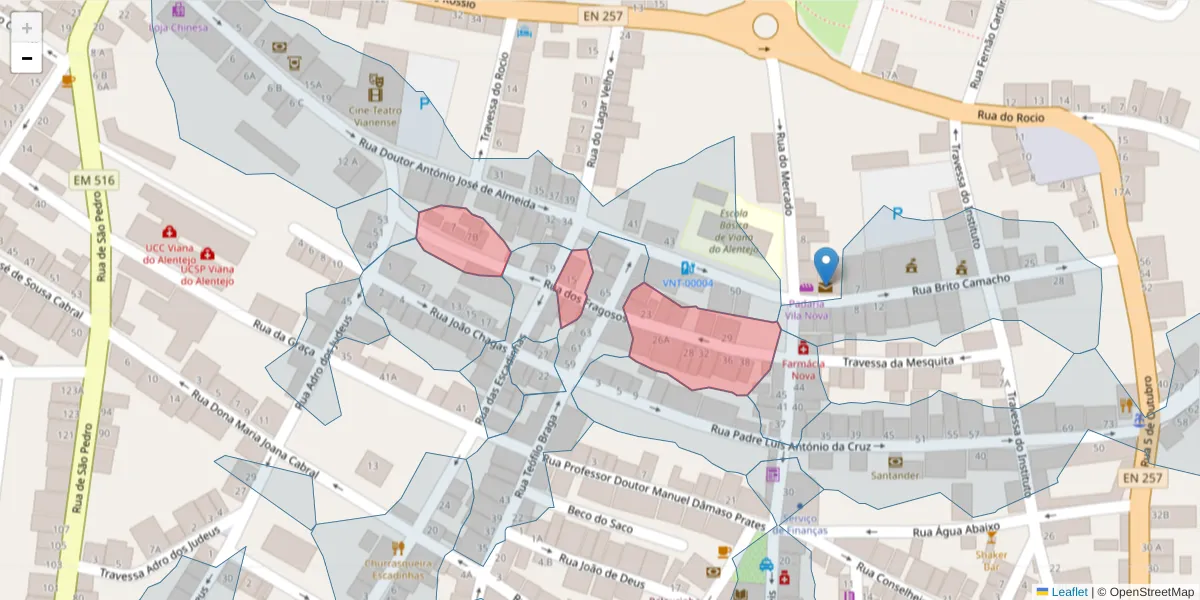 Mapa detalhado do código postal 7090-267 com limites, códigos postais vizinhos e agências dos correios