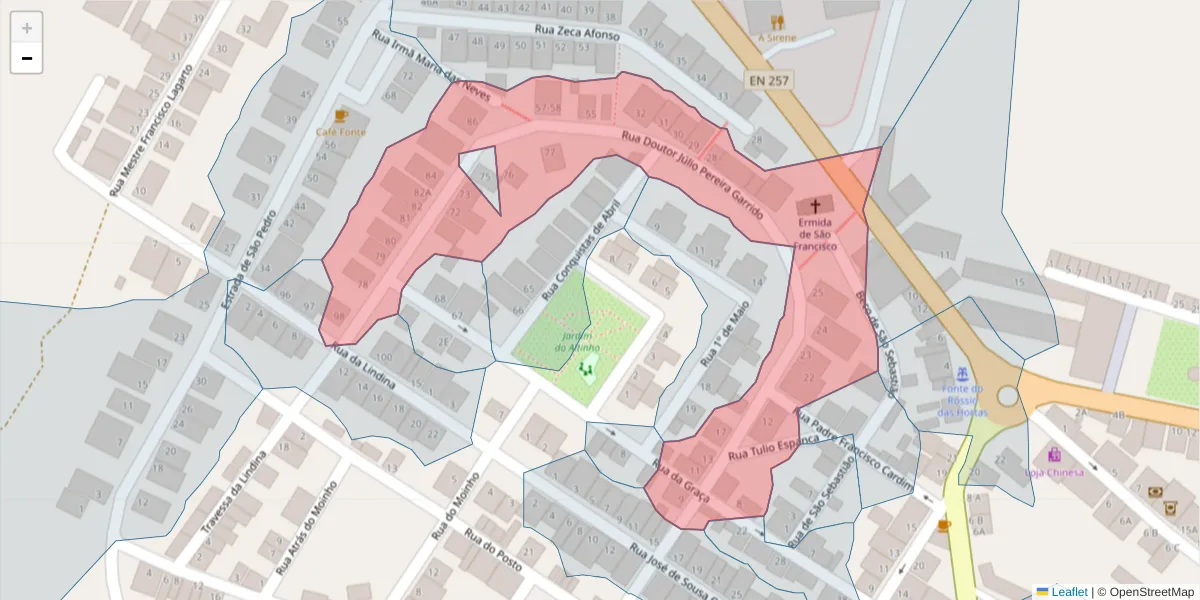 Mapa detalhado do código postal 7090-270 com limites, códigos postais vizinhos e agências dos correios