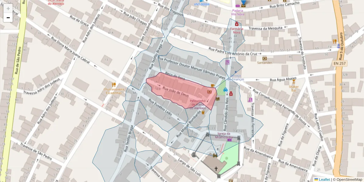 Mapa detalhado do código postal 7090-274 com limites, códigos postais vizinhos e agências dos correios