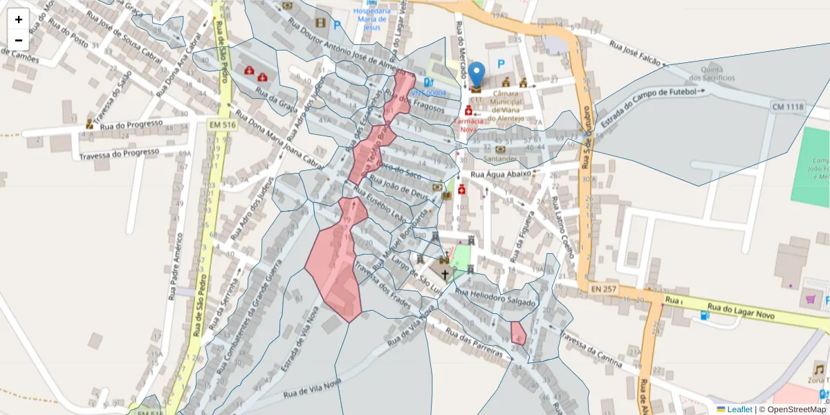 Mapa detalhado do código postal 7090-286 com limites, códigos postais vizinhos e agências dos correios