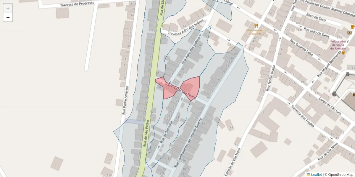 Mapa detalhado do código postal 7090-291 com limites, códigos postais vizinhos e agências dos correios