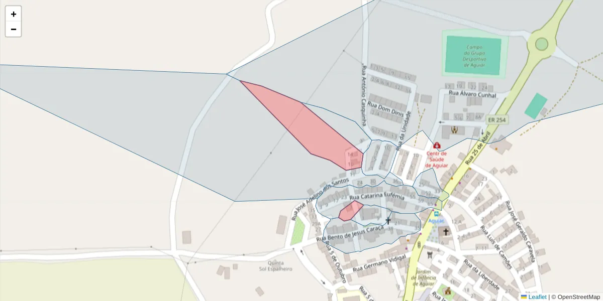 Mapa detalhado do código postal 7090-422 com limites, códigos postais vizinhos e agências dos correios