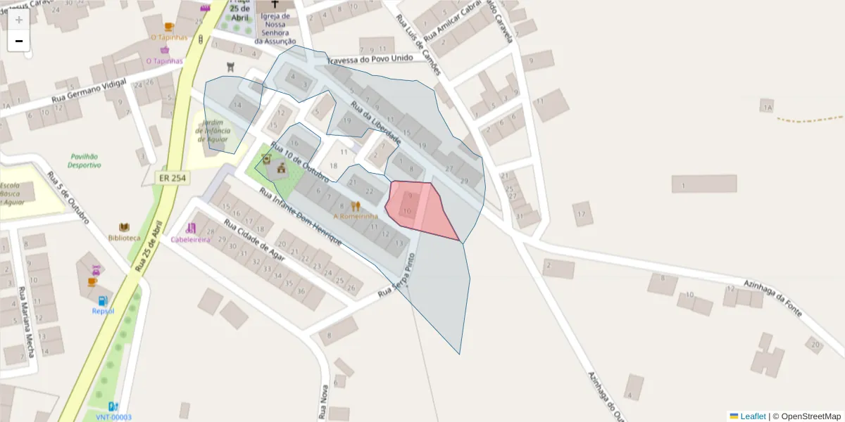 Mapa detalhado do código postal 7090-426 com limites, códigos postais vizinhos e agências dos correios