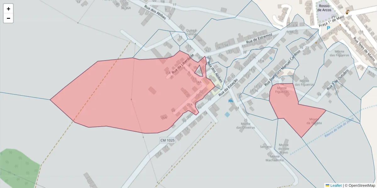 Mapa detalhado do código postal 7100-013 com limites, códigos postais vizinhos e agências dos correios