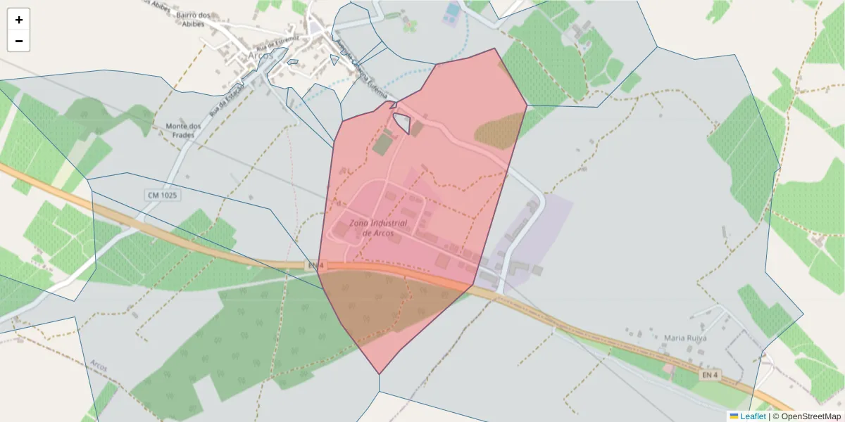 Mapa detalhado do código postal 7100-015 com limites, códigos postais vizinhos e agências dos correios