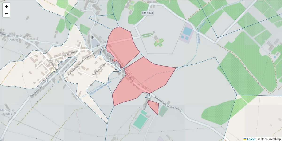 Mapa detalhado do código postal 7100-017 com limites, códigos postais vizinhos e agências dos correios