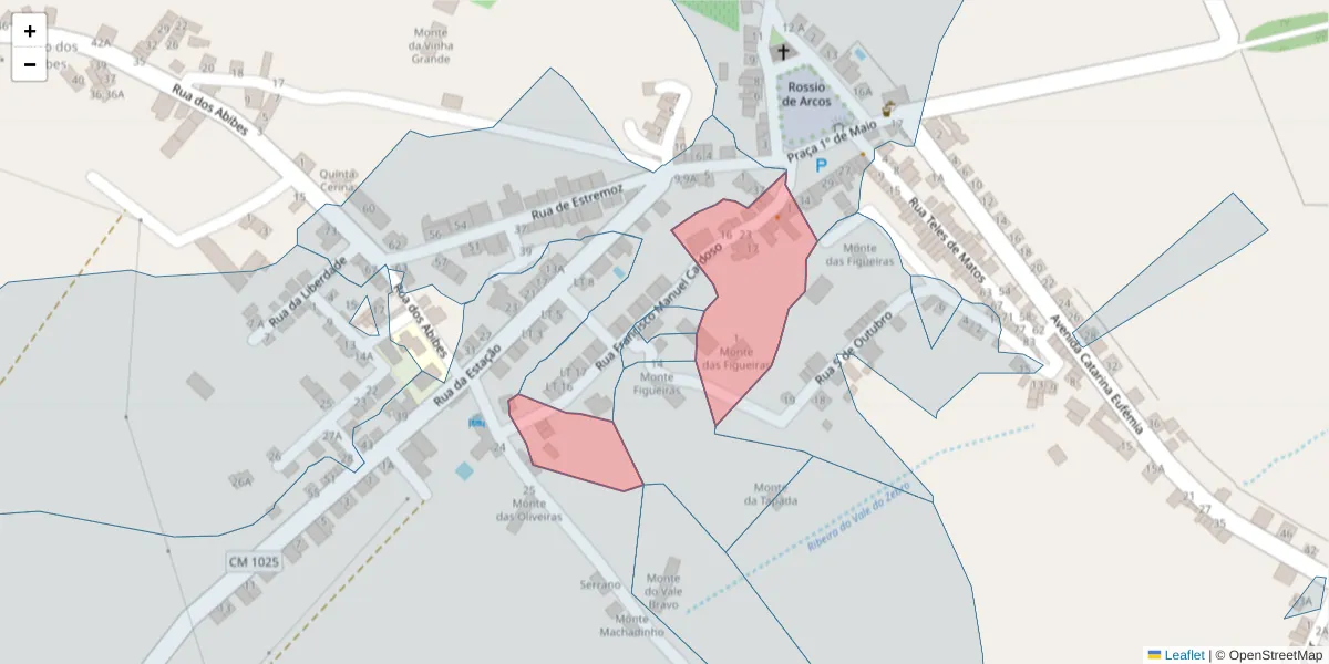 Mapa detalhado do código postal 7100-026 com limites, códigos postais vizinhos e agências dos correios