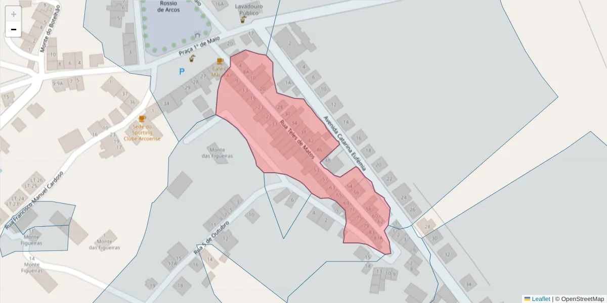 Mapa detalhado do código postal 7100-027 com limites, códigos postais vizinhos e agências dos correios