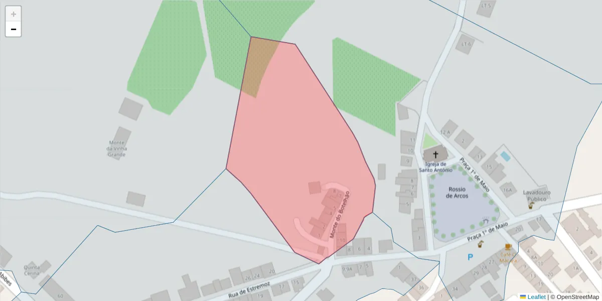 Mapa detalhado do código postal 7100-034 com limites, códigos postais vizinhos e agências dos correios