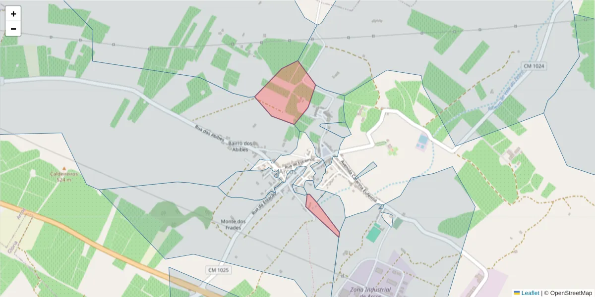 Mapa detalhado do código postal 7100-035 com limites, códigos postais vizinhos e agências dos correios