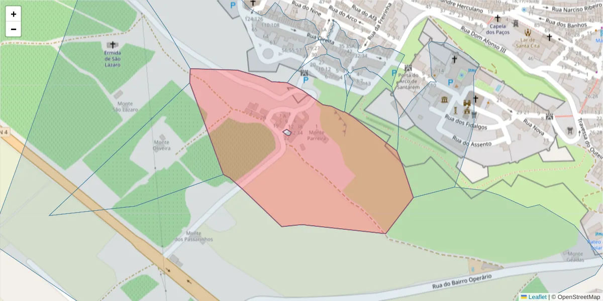 Mapa detalhado do código postal 7100-054 com limites, códigos postais vizinhos e agências dos correios