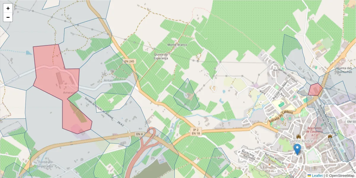 Mapa detalhado do código postal 7100-064 com limites, códigos postais vizinhos e agências dos correios