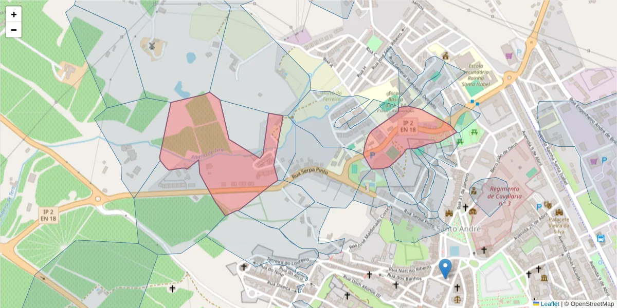 Mapa detalhado do código postal 7100-069 com limites, códigos postais vizinhos e agências dos correios